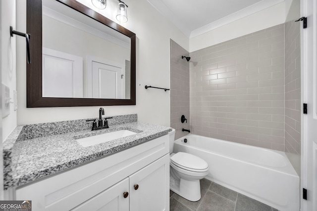 full bathroom featuring tile patterned flooring, vanity, toilet, and tiled shower / bath