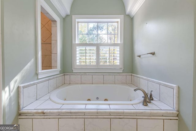 bathroom with tiled tub