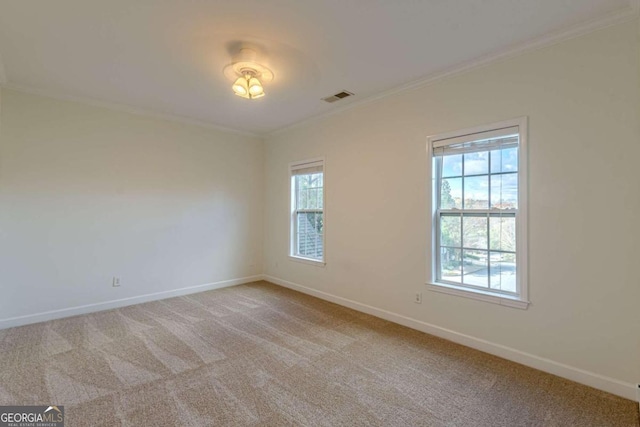 carpeted spare room with a wealth of natural light and crown molding