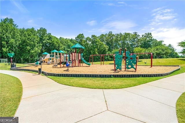 view of jungle gym with a yard