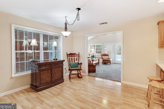 living area featuring light hardwood / wood-style flooring