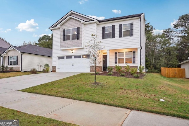 view of front facade featuring a garage and a front lawn