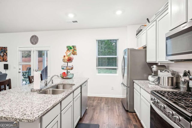 kitchen featuring a wealth of natural light, sink, an island with sink, and stainless steel appliances