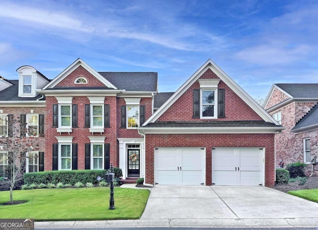 view of front of home featuring a garage and a front lawn