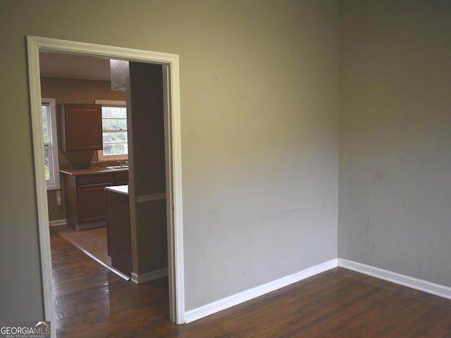 hallway with sink and dark wood-type flooring