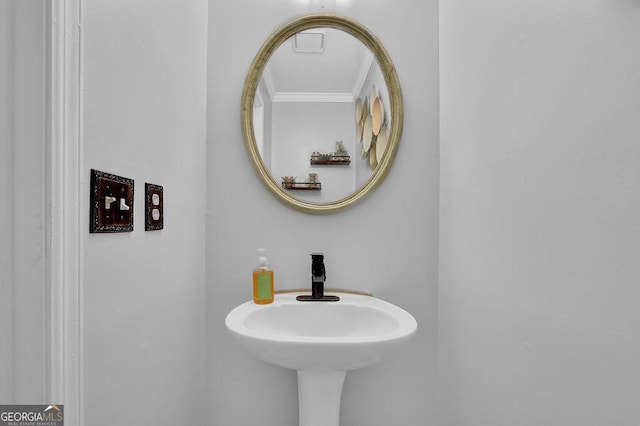 bathroom featuring crown molding and sink