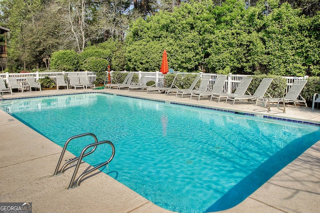 view of swimming pool with a patio