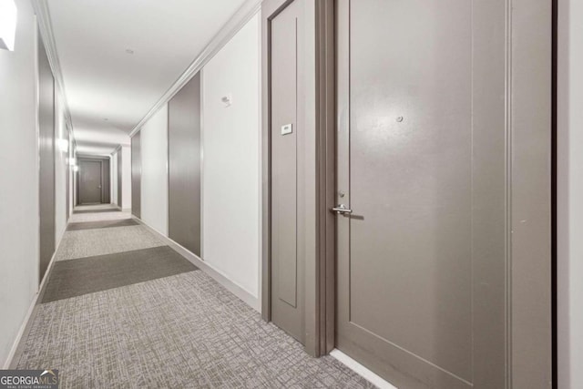 hallway featuring ornamental molding