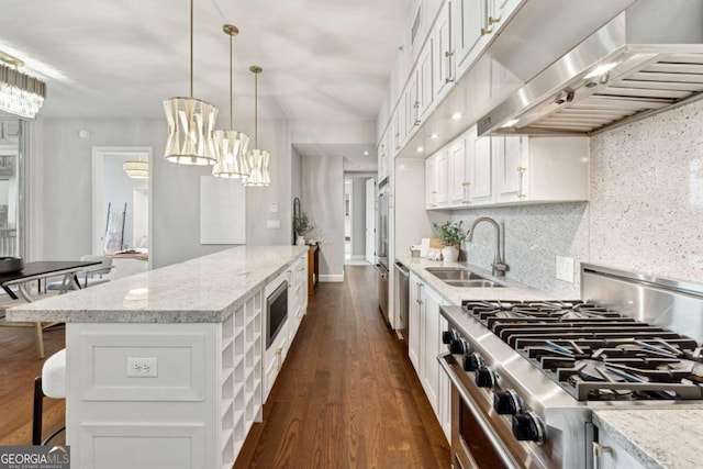 kitchen with white cabinets, appliances with stainless steel finishes, dark hardwood / wood-style flooring, and sink