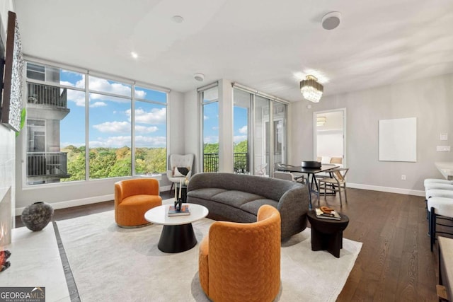 living room featuring dark hardwood / wood-style flooring