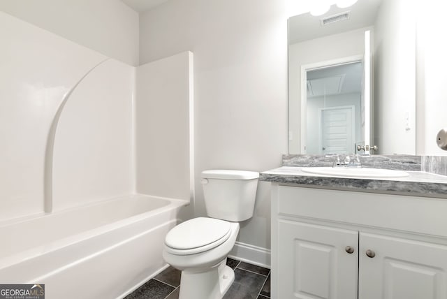 full bathroom featuring tile patterned floors, vanity, toilet, and bathing tub / shower combination