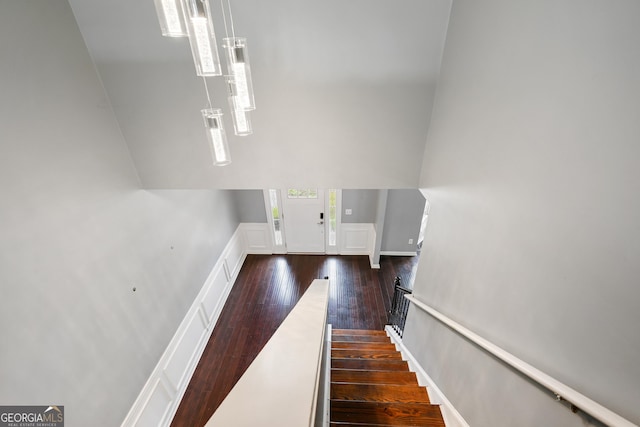 staircase featuring wood-type flooring