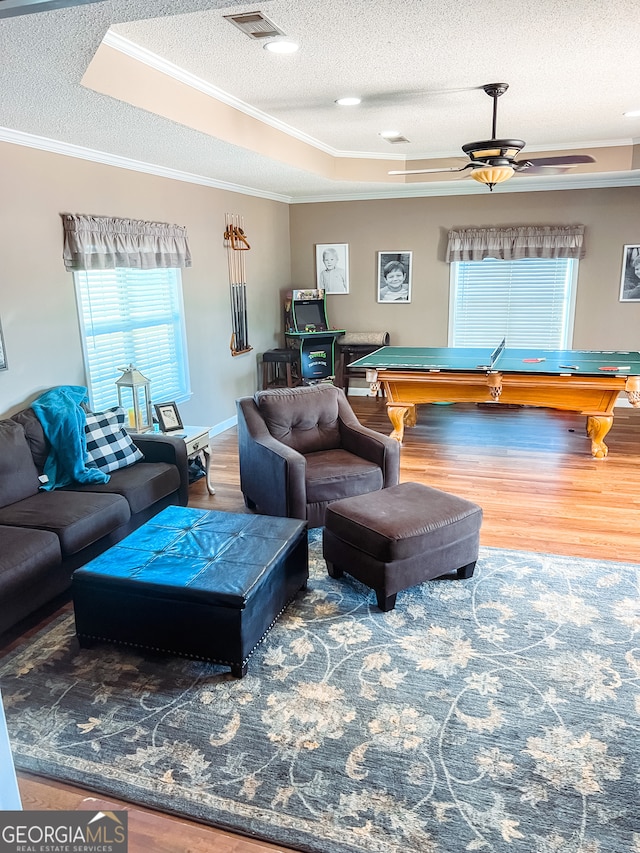 rec room with hardwood / wood-style floors, plenty of natural light, and billiards