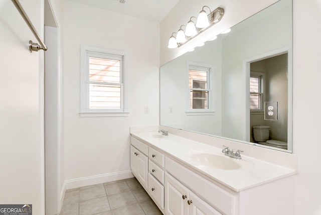 bathroom with tile patterned floors, vanity, and toilet