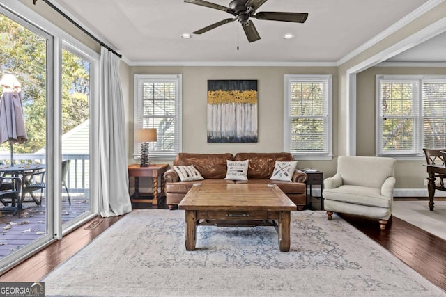 sunroom / solarium featuring ceiling fan and a healthy amount of sunlight