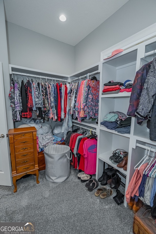 walk in closet featuring carpet