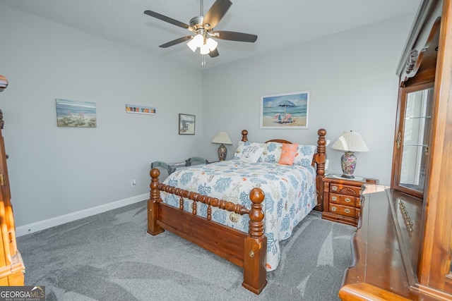 bedroom featuring ceiling fan and carpet floors