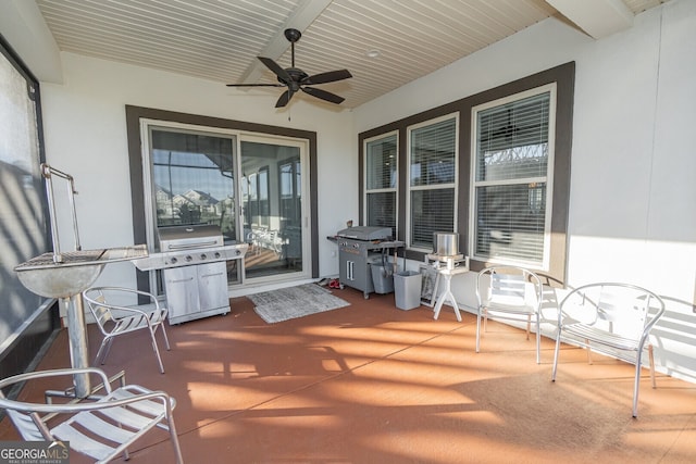 view of patio featuring grilling area and ceiling fan