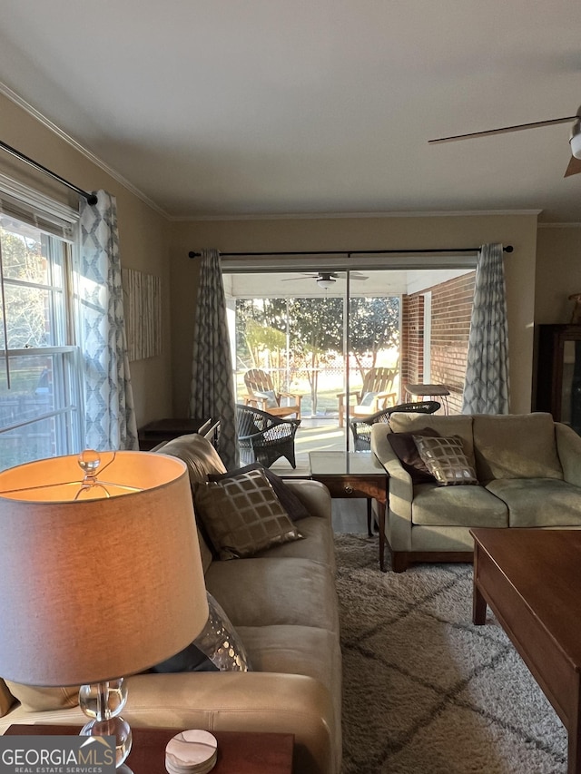 living room featuring ornamental molding