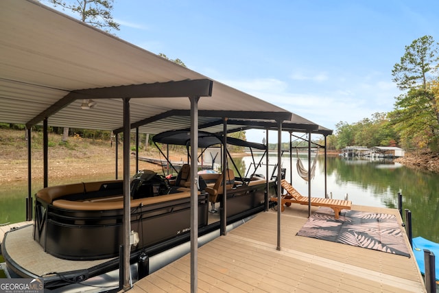 view of dock with a water view