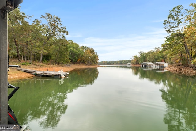 view of water feature with a boat dock