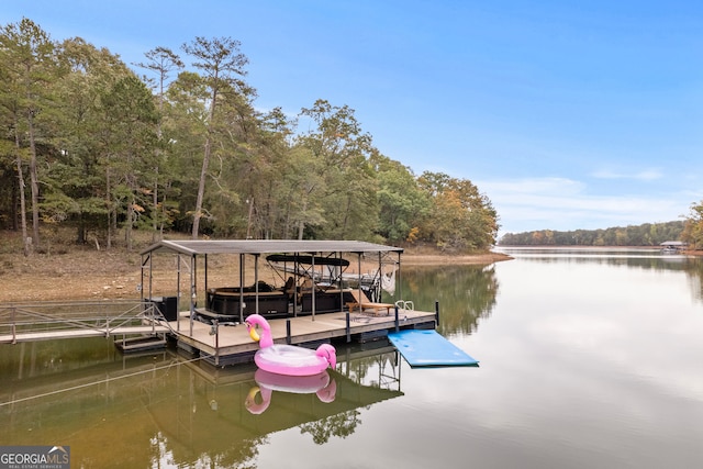 view of dock with a water view