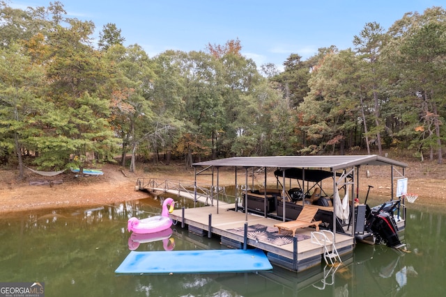 view of dock with a water view