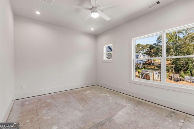 spare room featuring ceiling fan