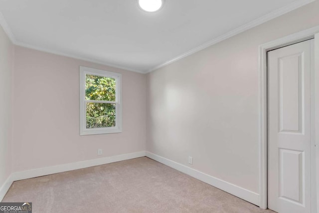 carpeted spare room featuring crown molding