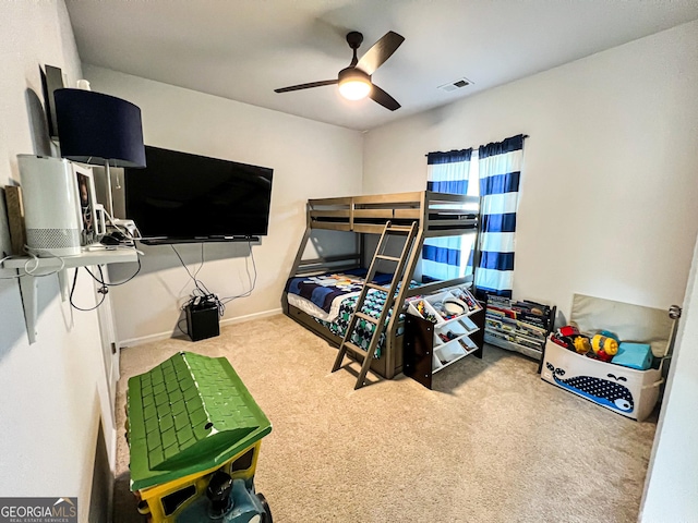 bedroom featuring carpet flooring and ceiling fan