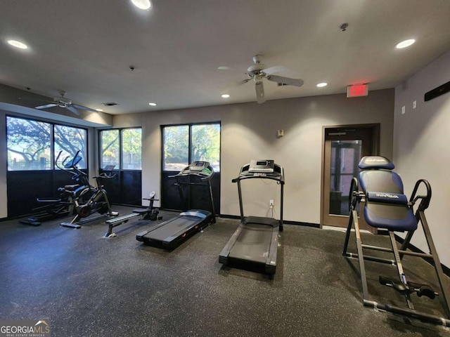 gym featuring ceiling fan