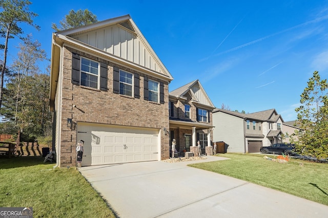 view of front of house featuring a garage and a front lawn