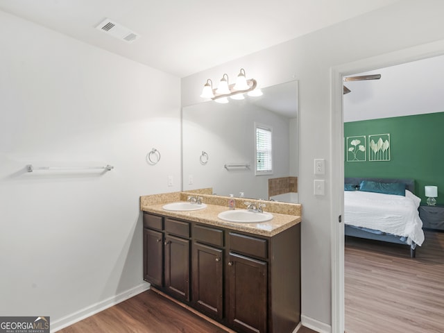 bathroom featuring hardwood / wood-style floors and vanity