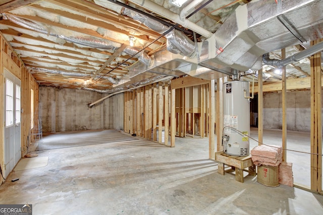 basement featuring gas water heater