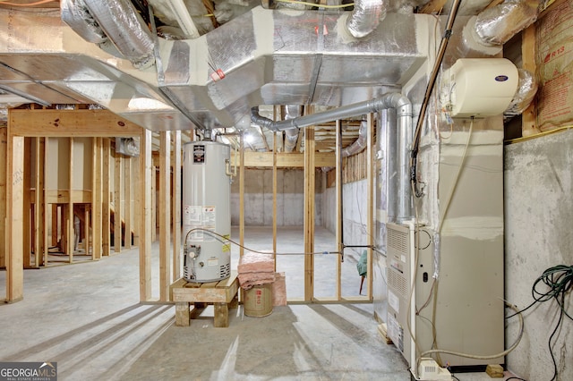 basement featuring gas water heater