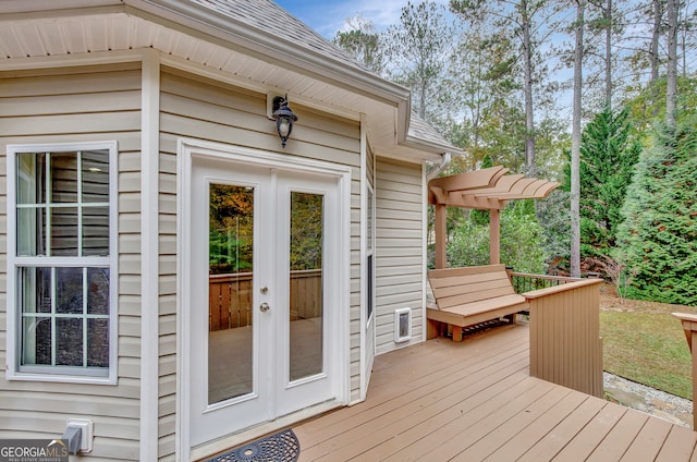 wooden deck with french doors