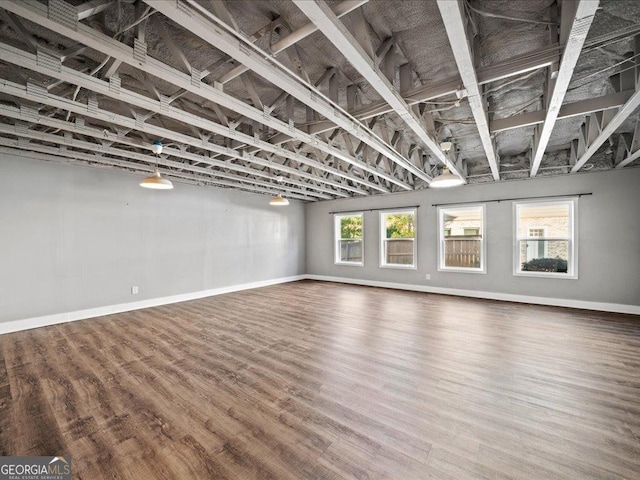 basement with hardwood / wood-style flooring and plenty of natural light