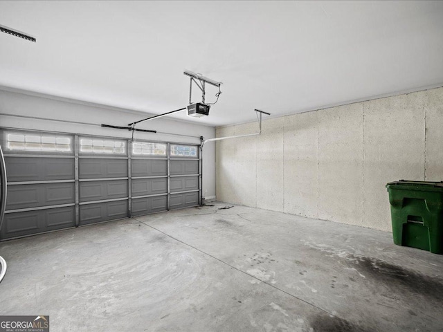 garage with a garage door opener