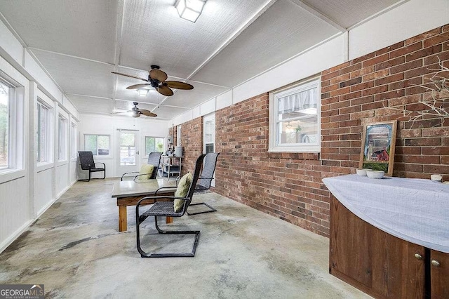 interior space featuring ceiling fan