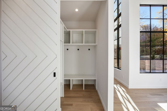 mudroom with light wood-type flooring