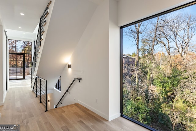 stairway with wood-type flooring