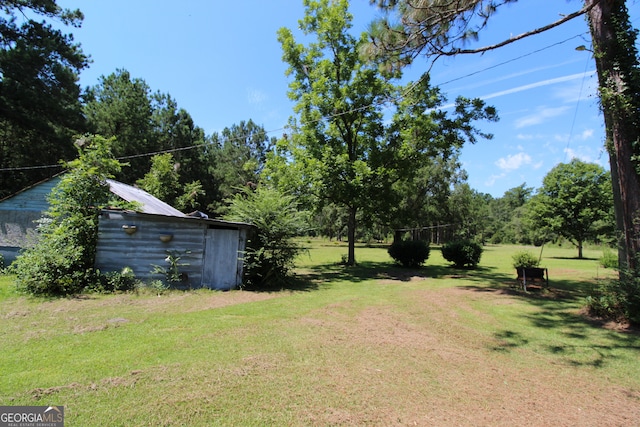 view of yard featuring a shed