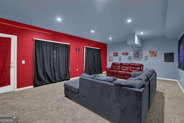 cinema room featuring carpet