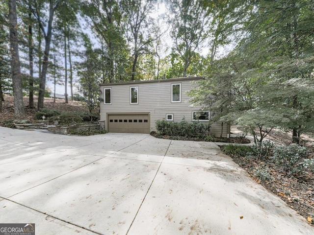 exterior space with a garage