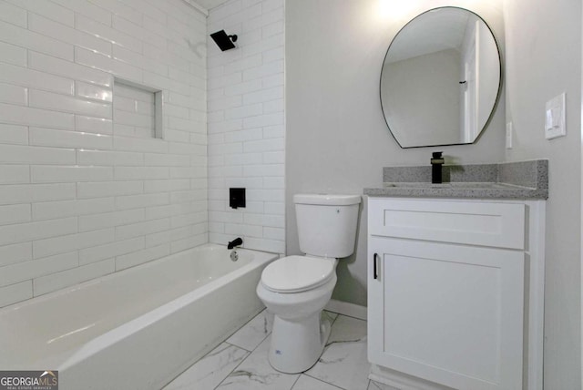 full bathroom with vanity, toilet, and tiled shower / bath combo