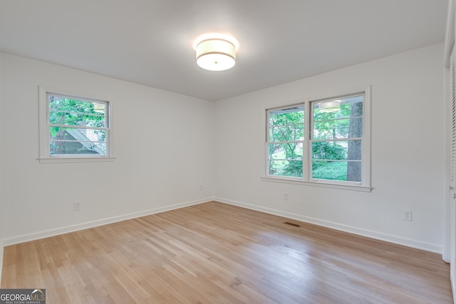 unfurnished room featuring light wood-type flooring and plenty of natural light