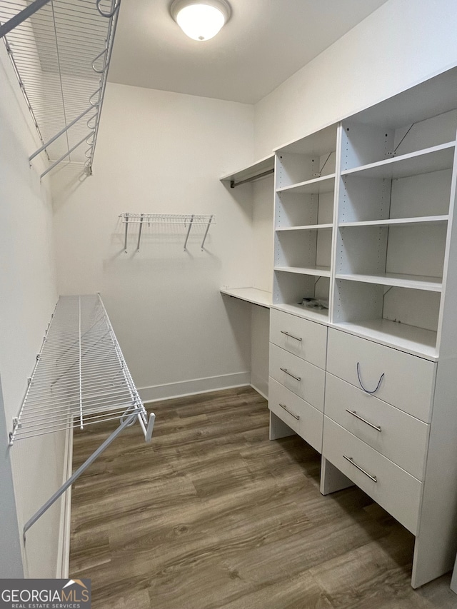 walk in closet featuring dark hardwood / wood-style floors