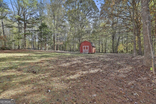 view of yard featuring a shed