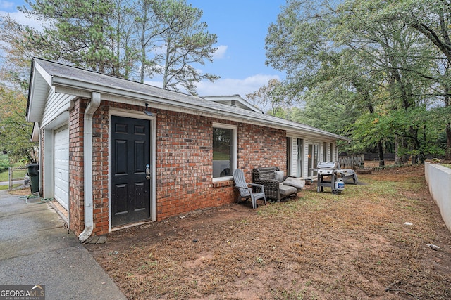 exterior space with a garage