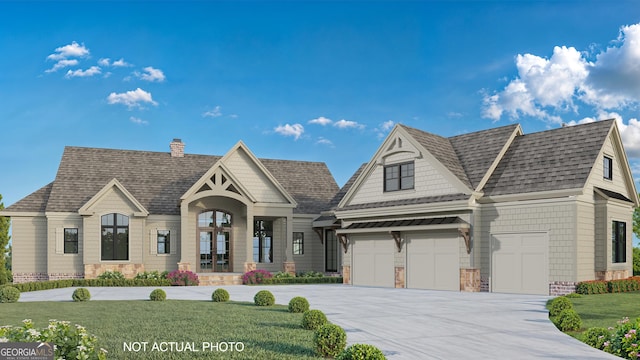 view of front of house with a garage, a front lawn, and french doors